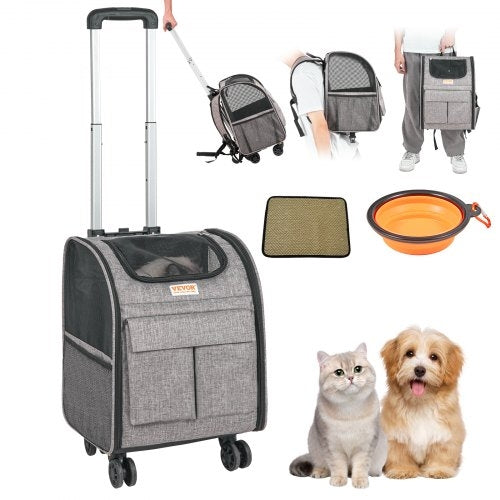 Rolling Cat Carrier with Wheels – Telescopic Handle & 3-Way Carry