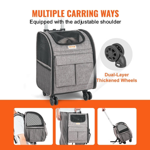 Rolling Cat Carrier with Wheels – Telescopic Handle & 3-Way Carry