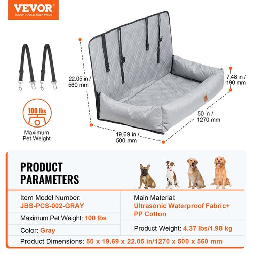 Waterproof Dog Car Seat – Elevated Booster Seat with Safety Strap