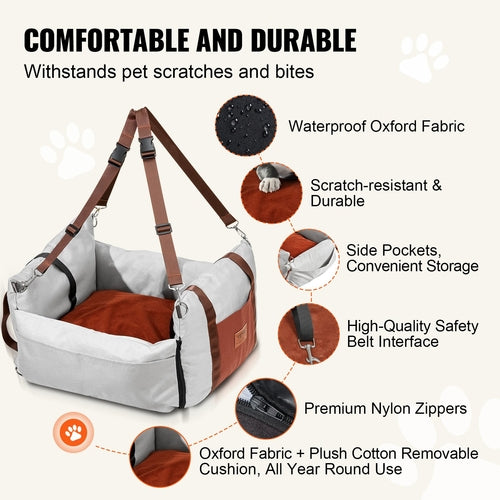 Waterproof Dog Car Booster Seat with Side Handles – Front & Back Seat