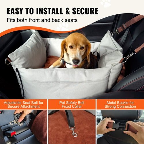 Waterproof Dog Car Booster Seat with Side Handles – Front & Back Seat