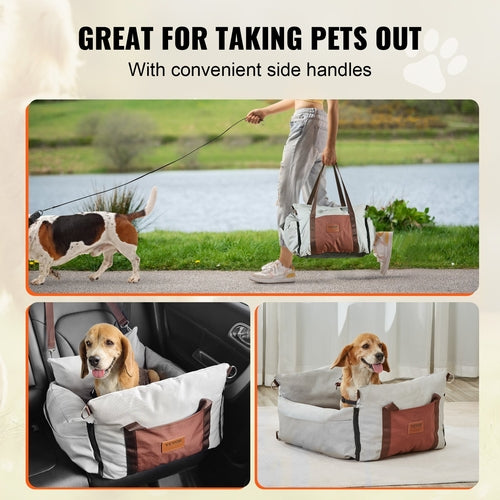 Waterproof Dog Car Booster Seat with Side Handles – Front & Back Seat