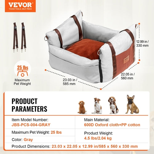 Waterproof Dog Car Booster Seat with Side Handles – Front & Back Seat