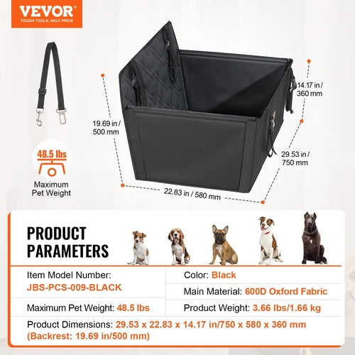 Waterproof Dog Car Seat – Booster Seat with Safety Strap for Back Seat