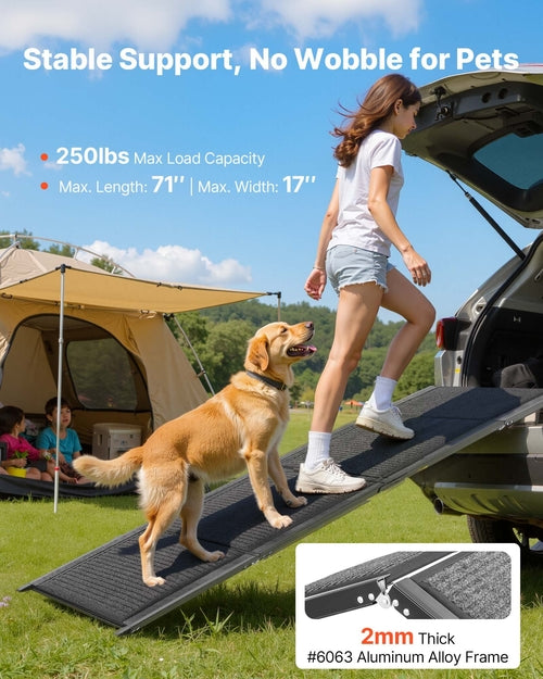 Folding Non-Slip Dog Ramp – Supports up to 250 lbs, Aluminium Frame