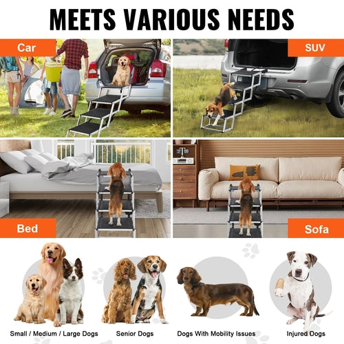 Foldable Dog Car Stairs – Non-Slip Pet Steps for Cars, Beds & Sofas (Supports up to 113 lbs)