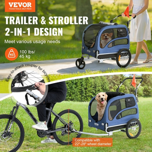 Dog Bike Trailer & Pet Stroller – 2-in-1, Supports up to 100 lbs