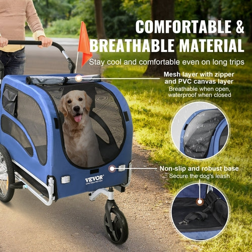 Dog Bike Trailer & Pet Stroller – 2-in-1, Supports up to 100 lbs