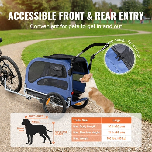 Dog Bike Trailer & Pet Stroller – 2-in-1, Supports up to 100 lbs