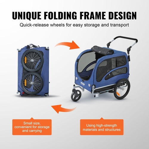 Dog Bike Trailer & Pet Stroller – 2-in-1, Supports up to 100 lbs