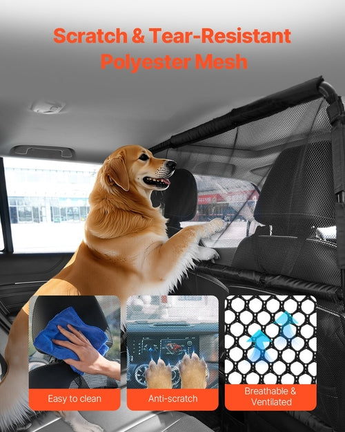 Dog Car Barrier – 56" Wide Mesh Divider for Front Seat Installation