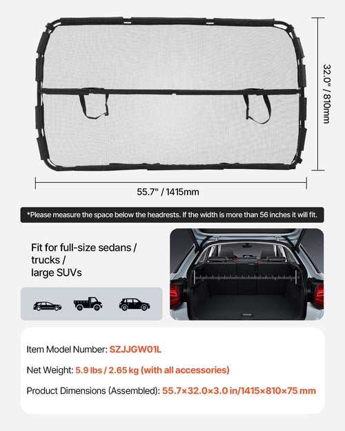 Dog Car Barrier – 56" Wide Mesh Divider for Front Seat Installation